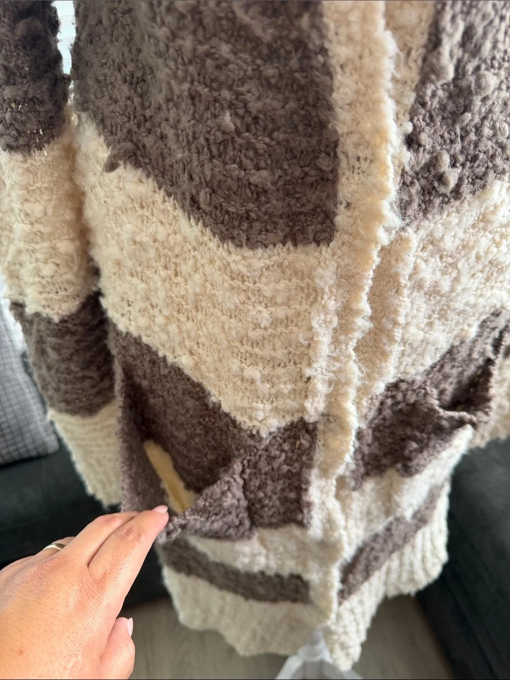 Free People Cream & Brown Striped Open-Front Cardigan